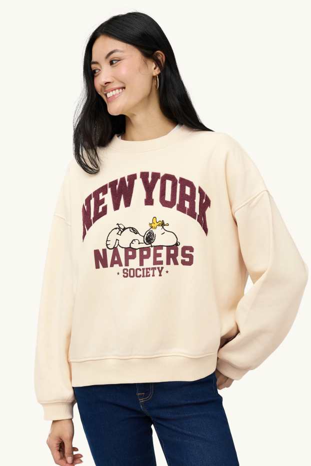 Dámské - Mikina - oversized - Peanuts - béžová/bordeaux