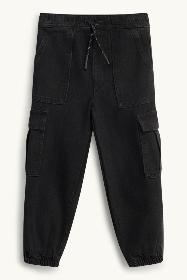 Kinder Jungen - Cargo Jeans - Thermojeans - schwarz