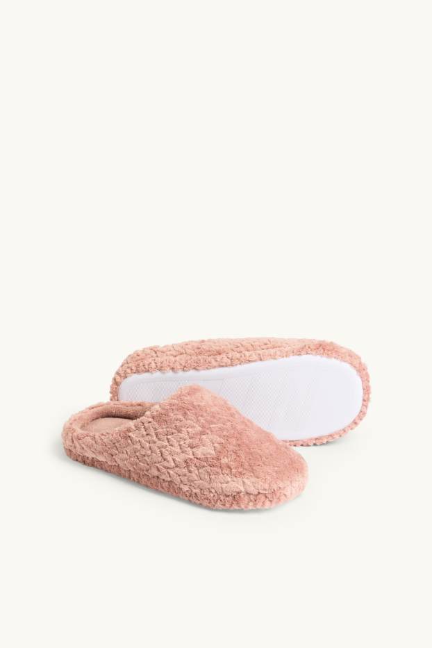 Dames - Pantoffels van imitatiebont - met structuur - lichtrose