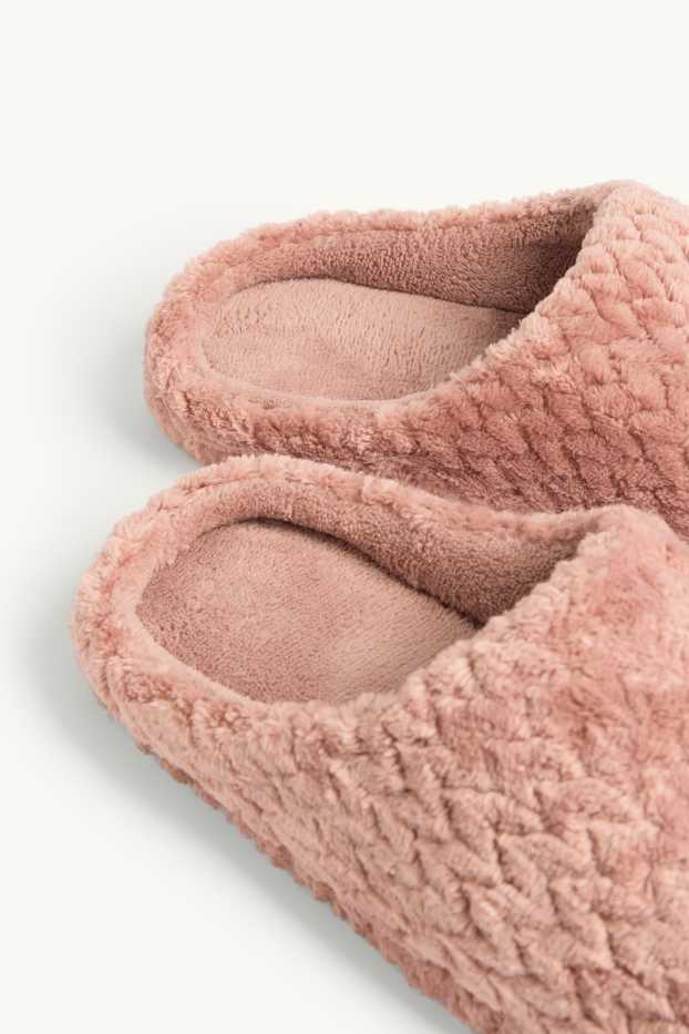 Dames - Pantoffels van imitatiebont - met structuur - lichtrose