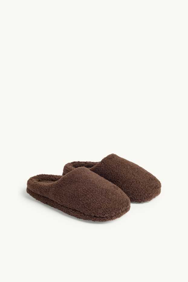 Femmes - Chaussons en peluche - marron foncé