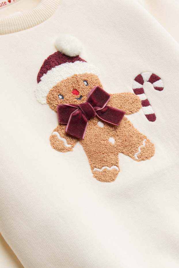 Baby Mädchen - Lebkuchenmännchen - Baby-Weihnachts-Sweatshirt - braun / cremeweiß