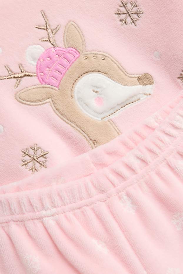 Bambine - Cerbiatto e fiocco di neve - pigiama di pile - effetto brillante - chiarorosa
