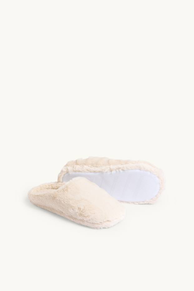 Femmes - Chaussons en imitation fourrure - blanc crème