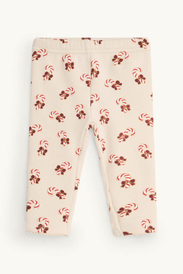 Neonate - Bastoncino di zucchero - leggings natalizi per neonati - foderati di pelo - crema