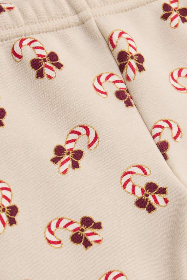 Neonate - Bastoncino di zucchero - leggings natalizi per neonati - foderati di pelo - crema