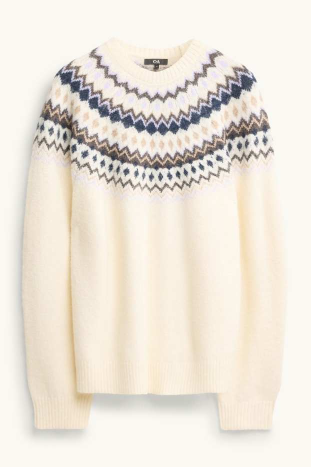 Women - Jumper - patterned - dark blue / creme white