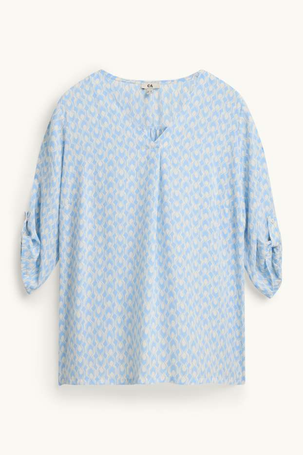 Dona - Brusa amb el coll en punta - estampada - blanc / blau clar