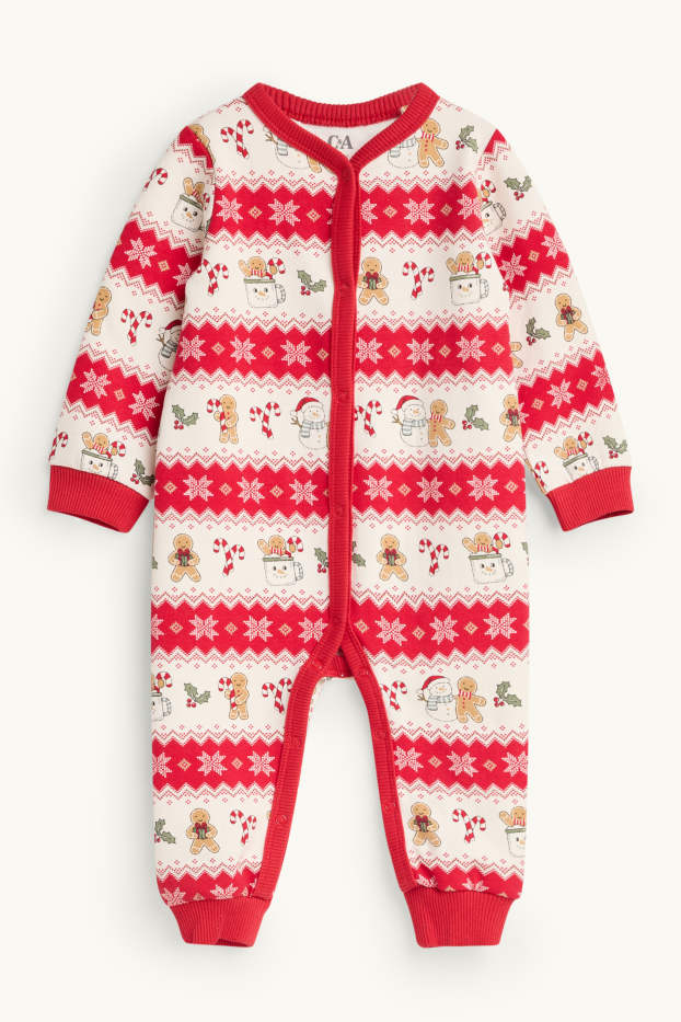 Unisex - Mini Me - Schneemann - Baby-Weihnachts-Schlafanzug - weiß / rot