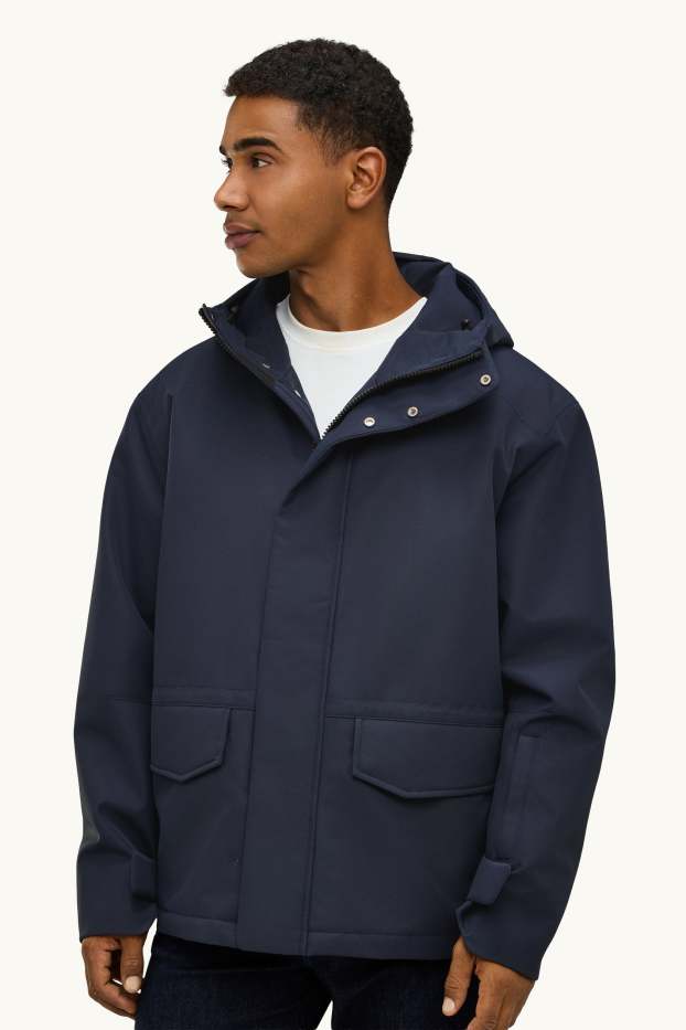 Hommes - Veste de sport avec capuche - doublée - imperméable - bleu foncé