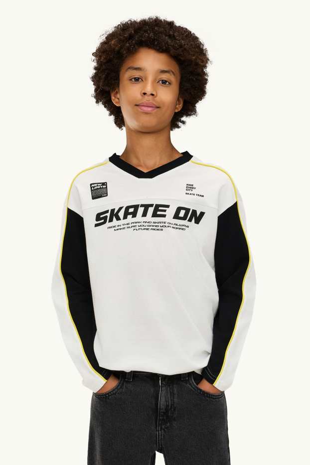 Kinder Buben - Multipack 2er - Skate - Langarmshirt - schwarz / weiß