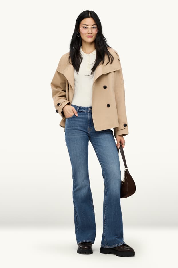 Femei - Flared jeans - talie medie - denim-albastru