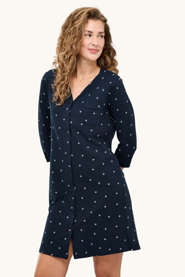 Dona - Camisa de dormir - de flors - blau fosc / blanc