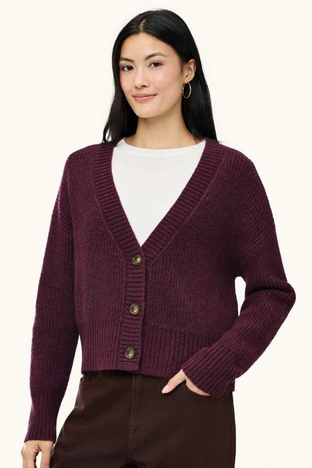 Dames - Vest - geribd - paars