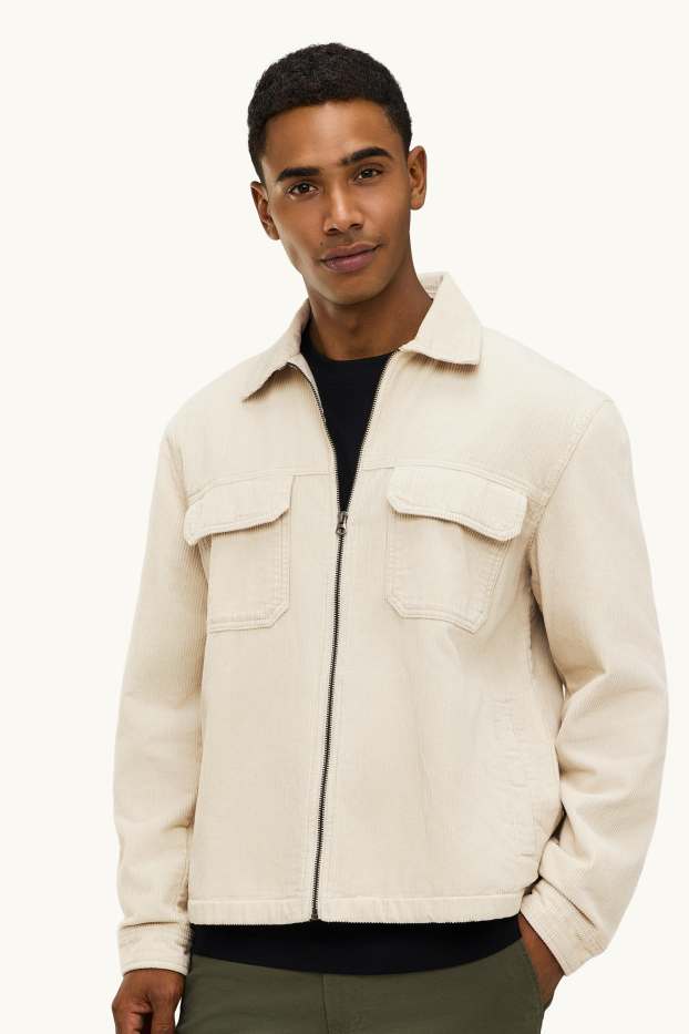 Herren - Cord-Hemdjacke - cremefarben