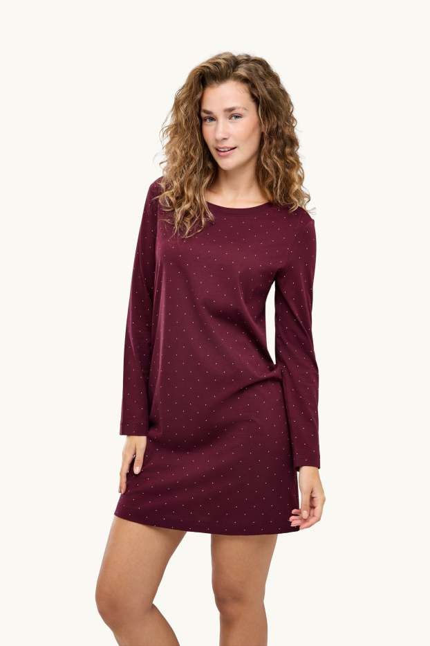 Dona - Camisa de dormir - de piquets - vermell fosc