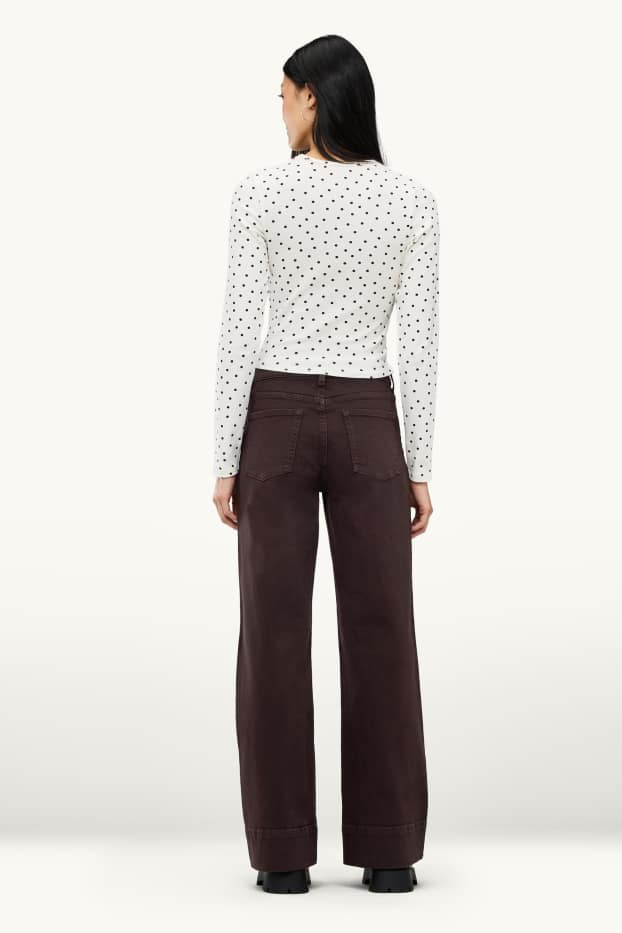 Femei - Wide leg jeans - talie joasă - maro închis