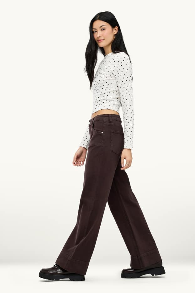 Femei - Wide leg jeans - talie joasă - maro închis