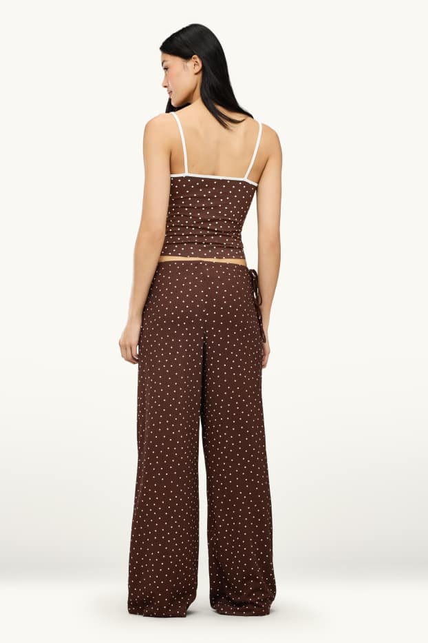 Dona - Pantalons de tela - mid waist - palazzo - de piquets - marró / blanc trencat