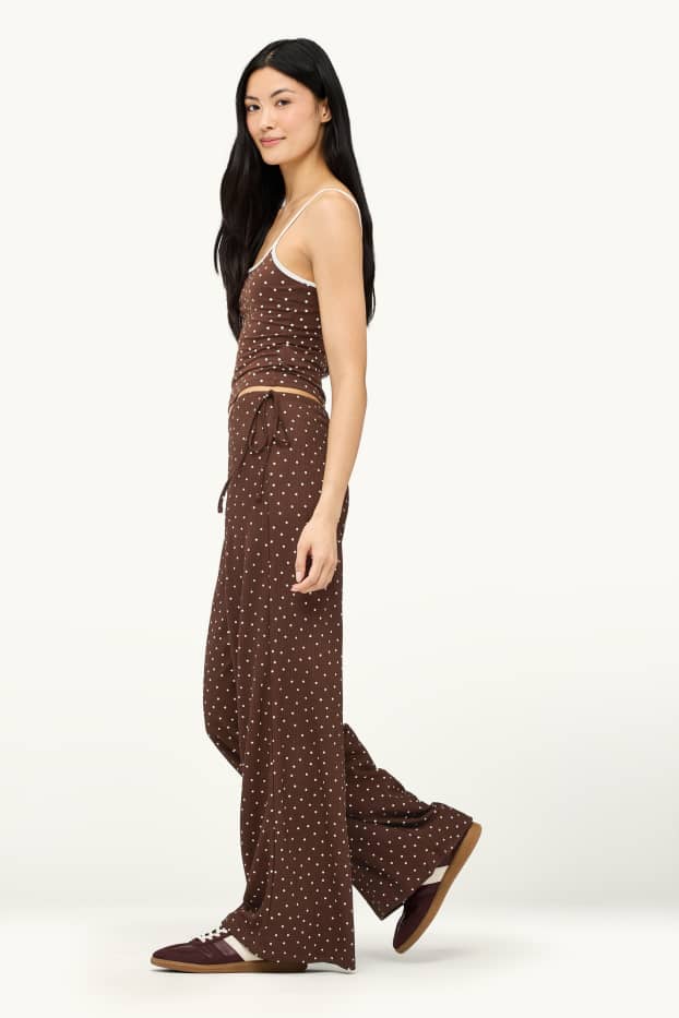 Dona - Pantalons de tela - mid waist - palazzo - de piquets - marró / blanc trencat