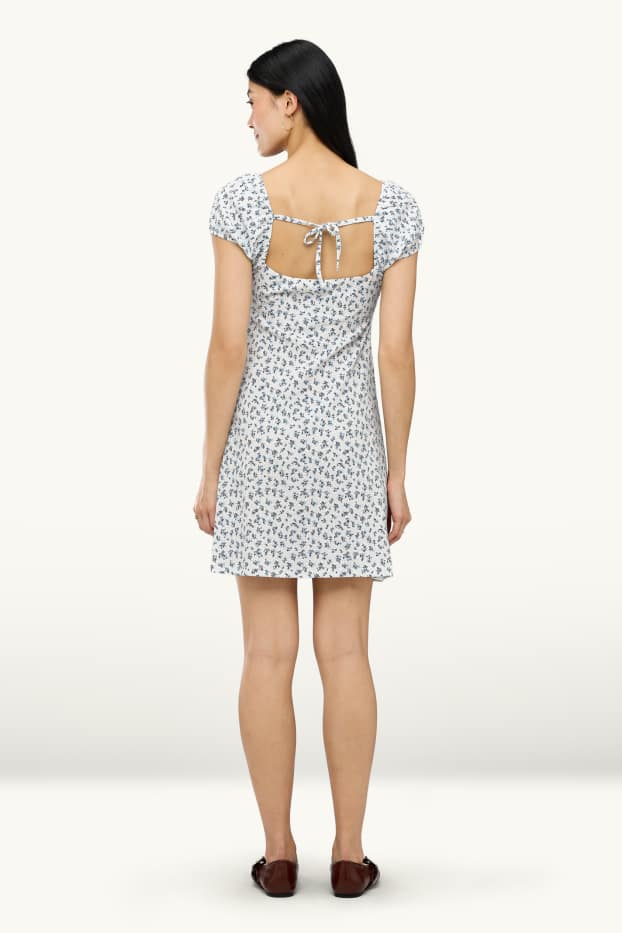 Damen - A-Linien Kleid - geblümt - weiß / blau
