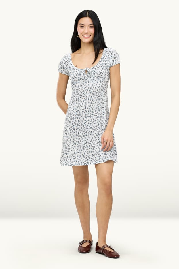 Damen - A-Linien Kleid - geblümt - weiß / blau