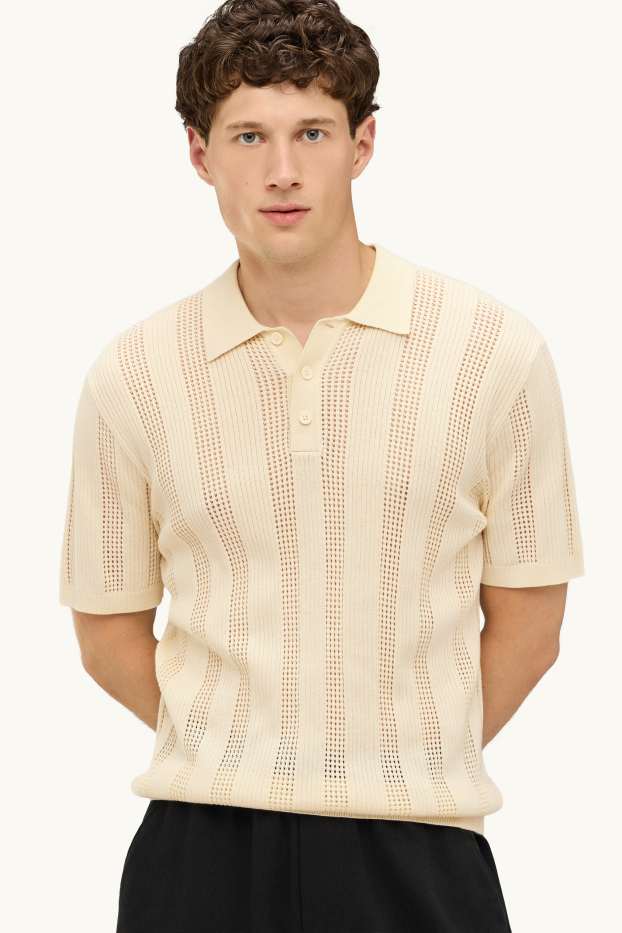 Hommes - Polo - relaxed fit - à rayures - crème