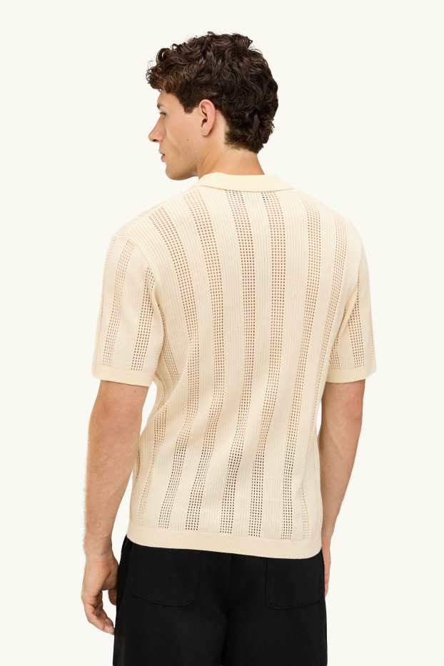 Hommes - Polo - relaxed fit - à rayures - crème