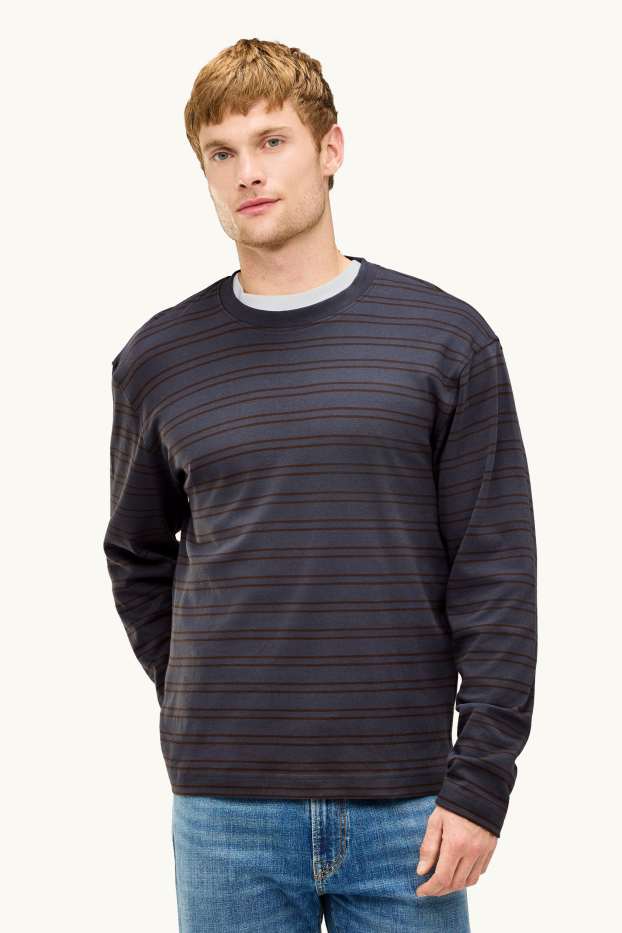 Bărbați - Tricou cu mânecă lungă - relaxed fit - cu dungi - albastru închis