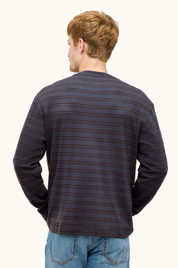 Bărbați - Tricou cu mânecă lungă - relaxed fit - cu dungi - albastru închis
