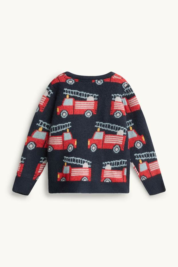 Kinder Jungen - Feuerwehrauto - Pullover - rot / schwarz