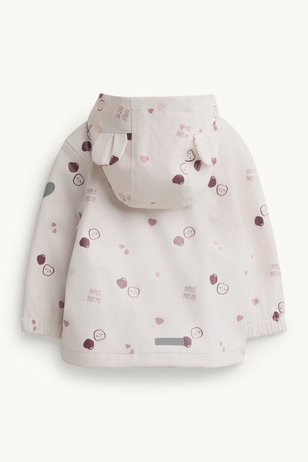 Baby Mädchen - Herzchen und Apfel - Baby-Regenjacke mit Kapuze - zartrosa