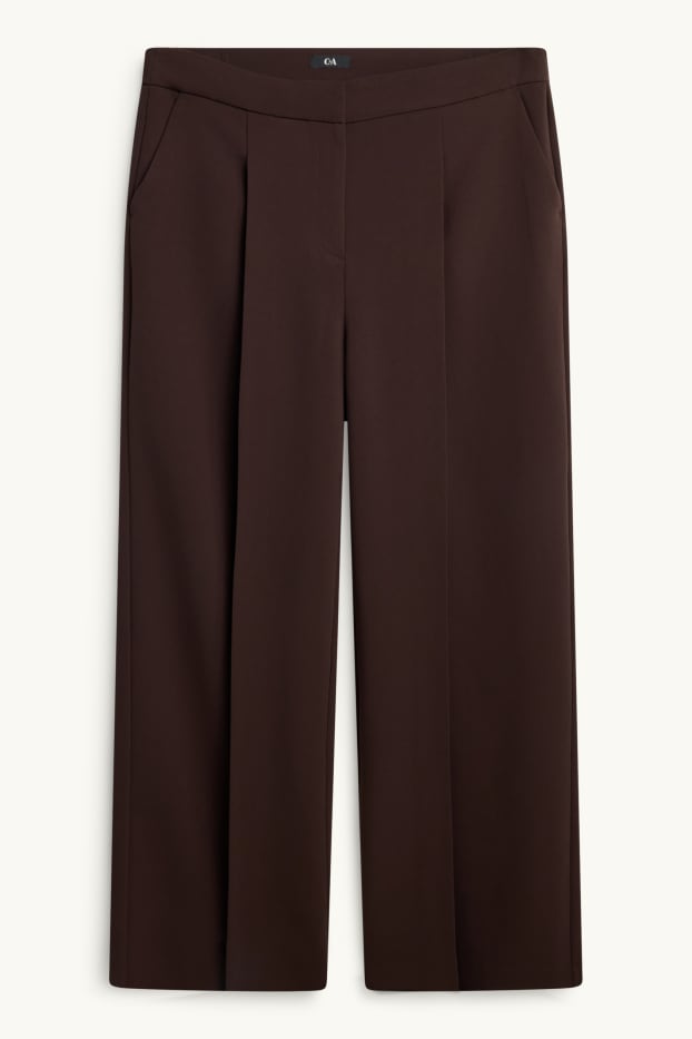 Femmes - Pantalon en toile - high waist - wide leg - marron foncé