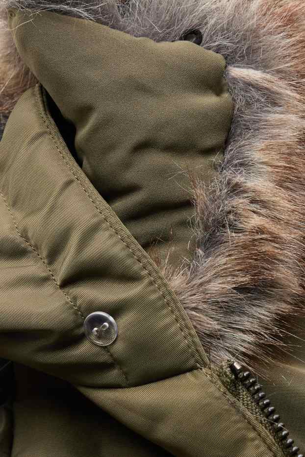 Bărbați - Jachetă de aviator cu glugă și aplicații din blană artificială - kaki