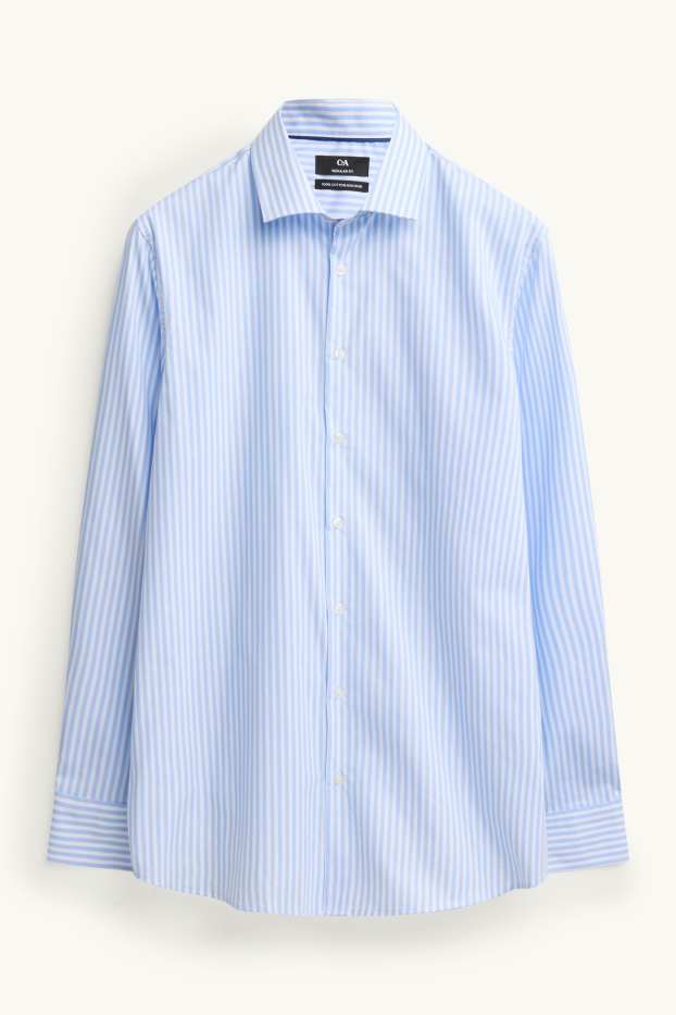 Men - Shirt - regular fit - kent collar - striped - white / light blue
