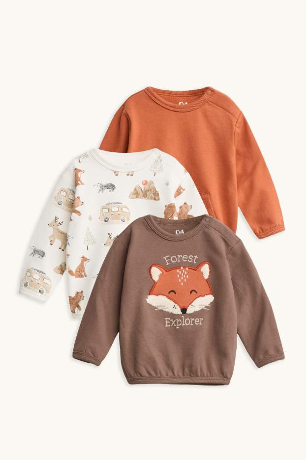 Bébés garçons - Lot de 3 - renard et animaux sauvages - sweat bébé - marron / blanc crème