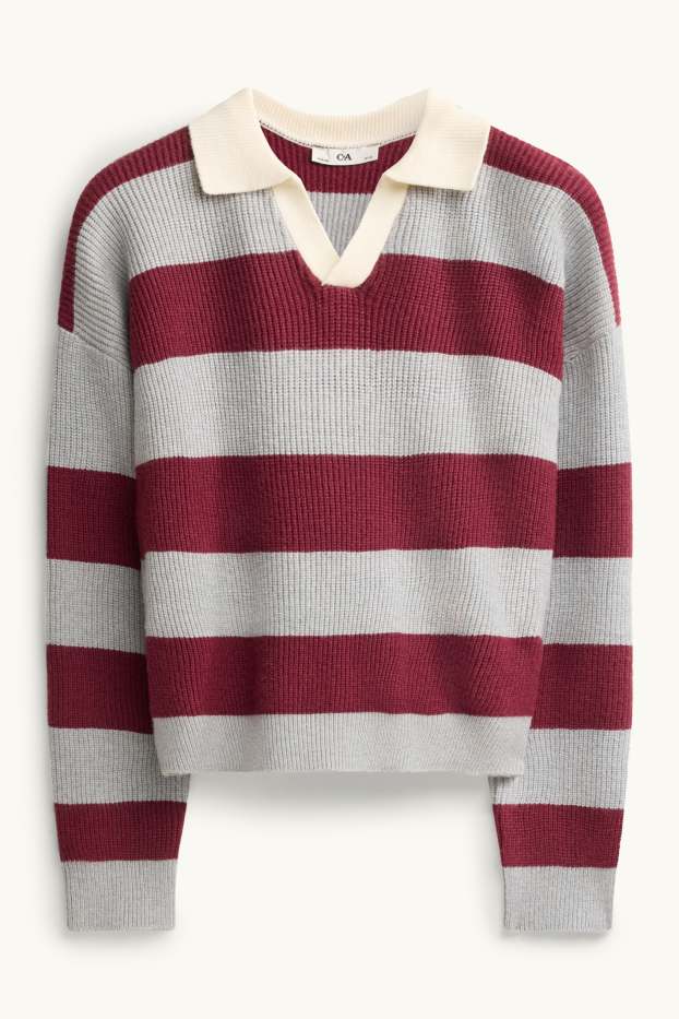 Bambine - Maglione - a righe - grigio / rosso scuro