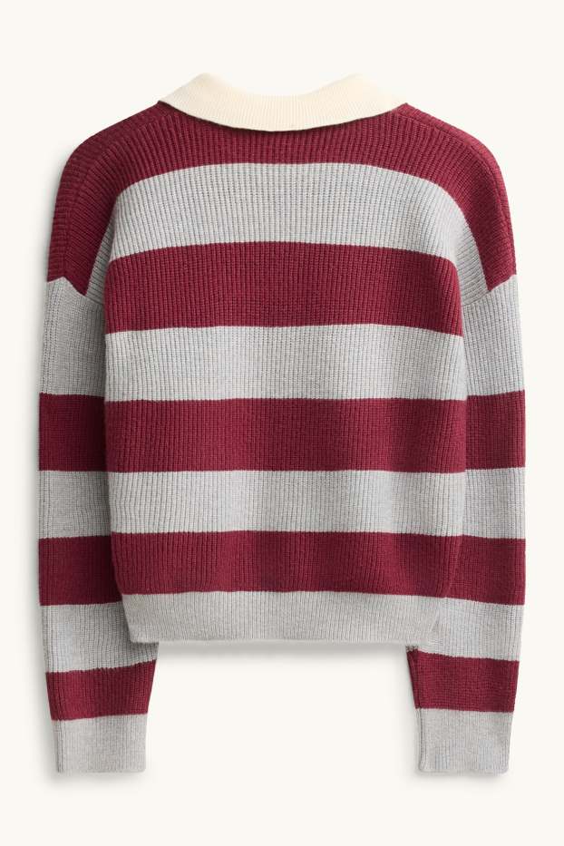 Bambine - Maglione - a righe - grigio / rosso scuro