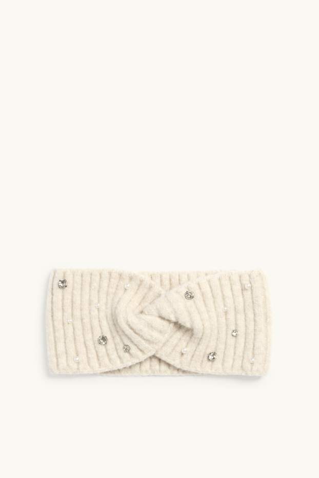 Donna - Fascetta per la fronte con strass, perle e nodo - bianco crema