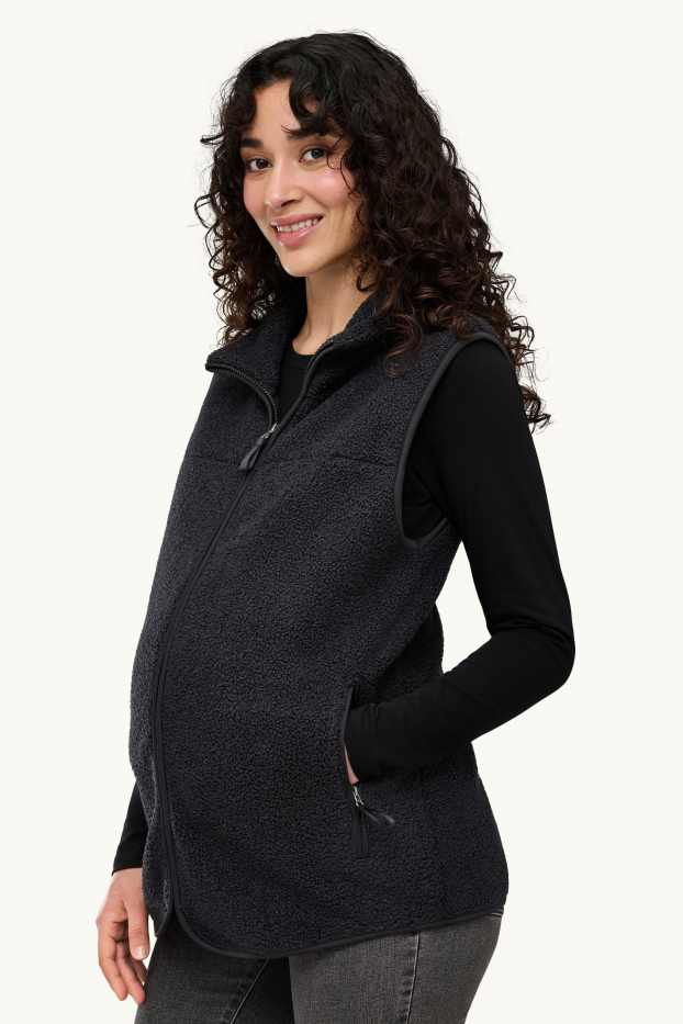 Dames - Zwangerschapsvest van fleece - met babydraagzak - zwart