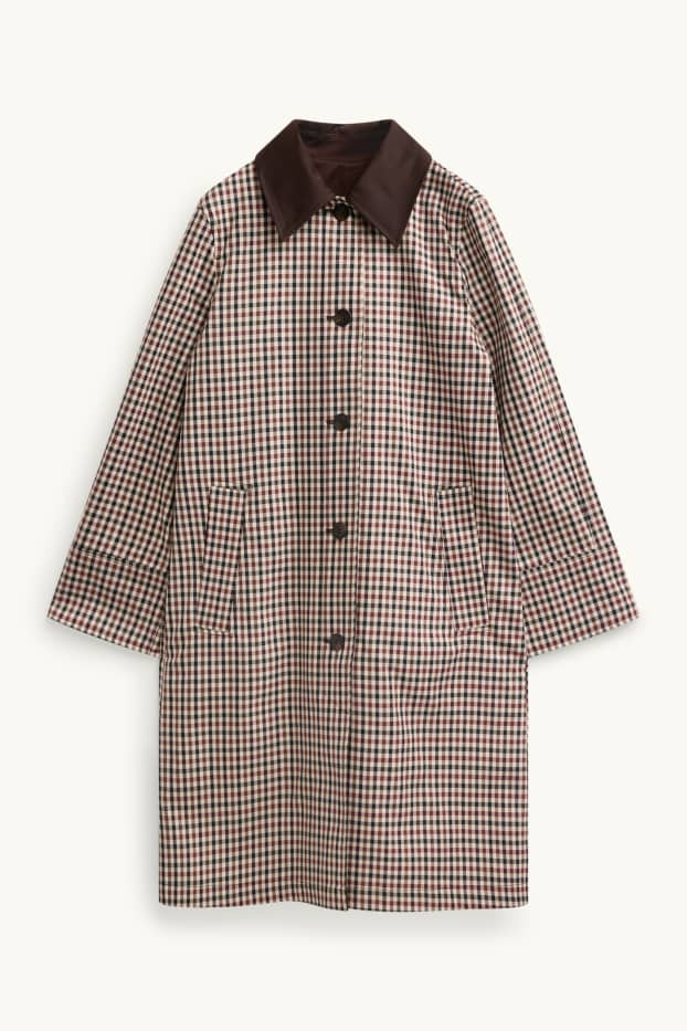 Women - Coat - check - brown / dark red