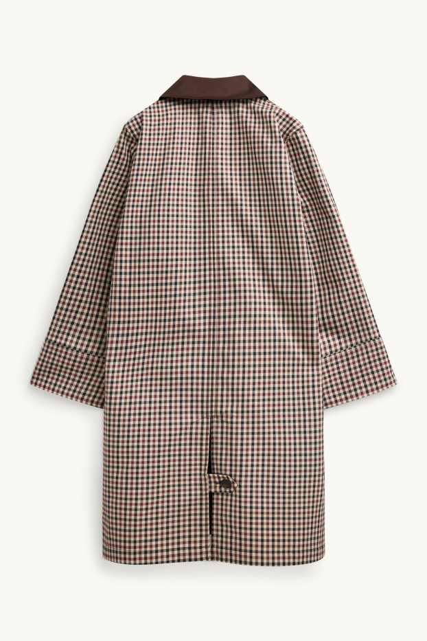 Women - Coat - check - brown / dark red