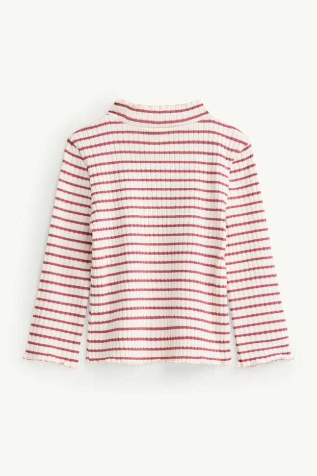 Kinder Mädchen - Blume - Langarmshirt - gerippt - gestreift - rot / weiß