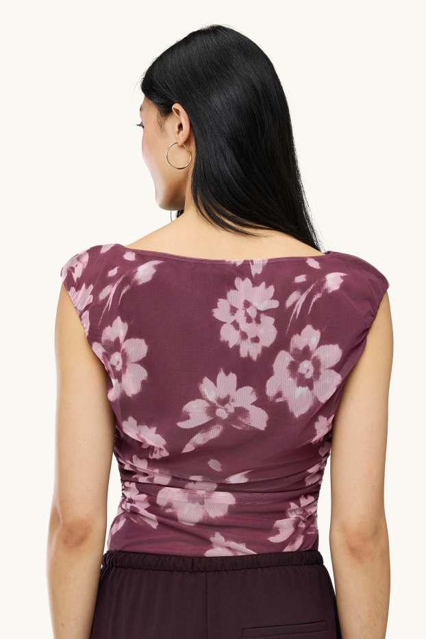 Femmes - Body - maille-filet - à fleurs - violet