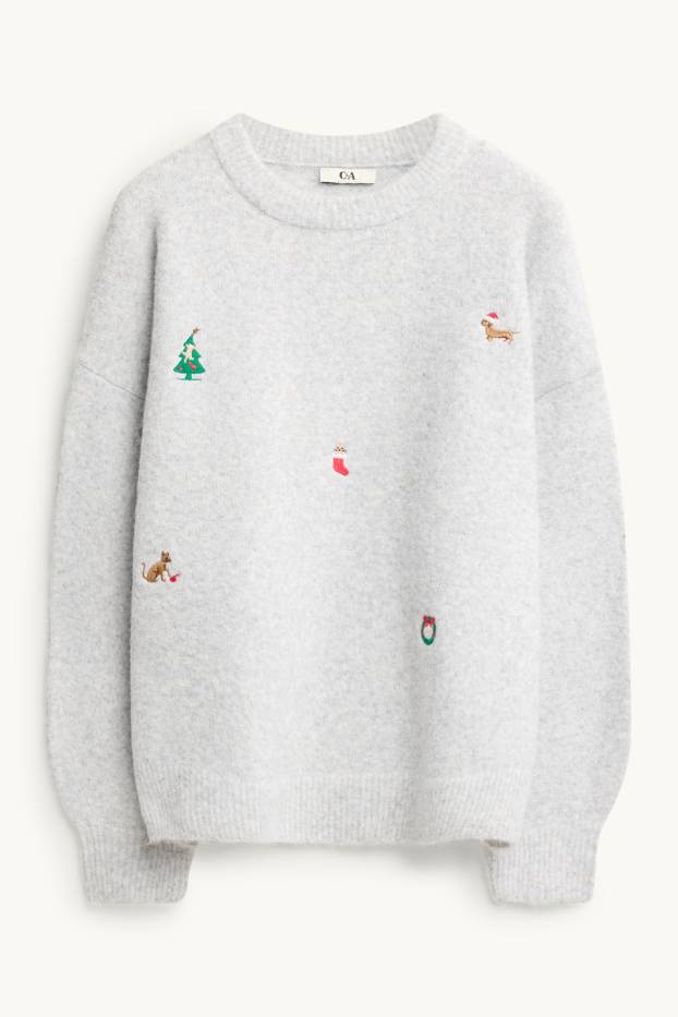 Damen - Weihnachtspullover - grau