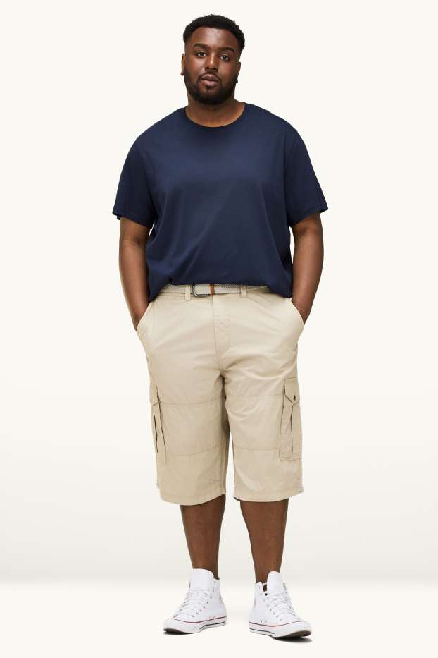 Herren - Cargo-Shorts mit Gürtel - cremefarben