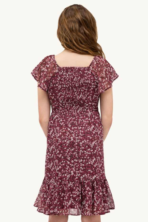 Children Girls - Chiffon dress - floral - red