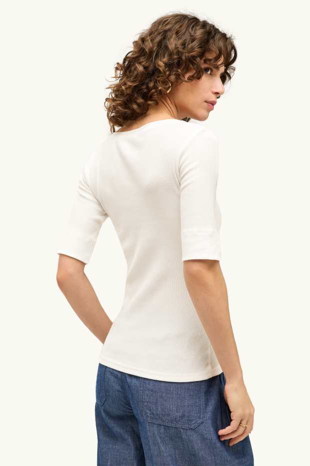 Dames - Henley-shirt - slim fit - geribd - wit