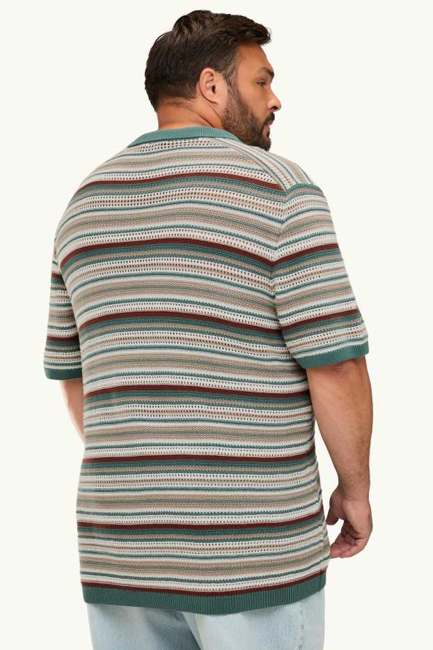 Home - Polo de punt - relaxed fit - de ratlles - texturat - blanc / verd fosc