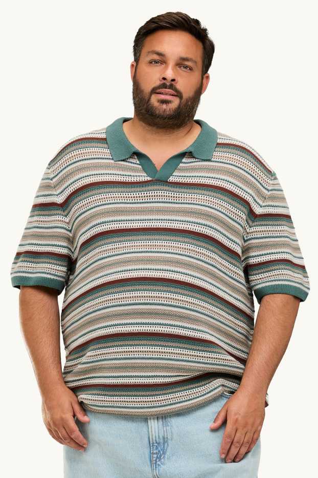 Home - Polo de punt - relaxed fit - de ratlles - texturat - blanc / verd fosc